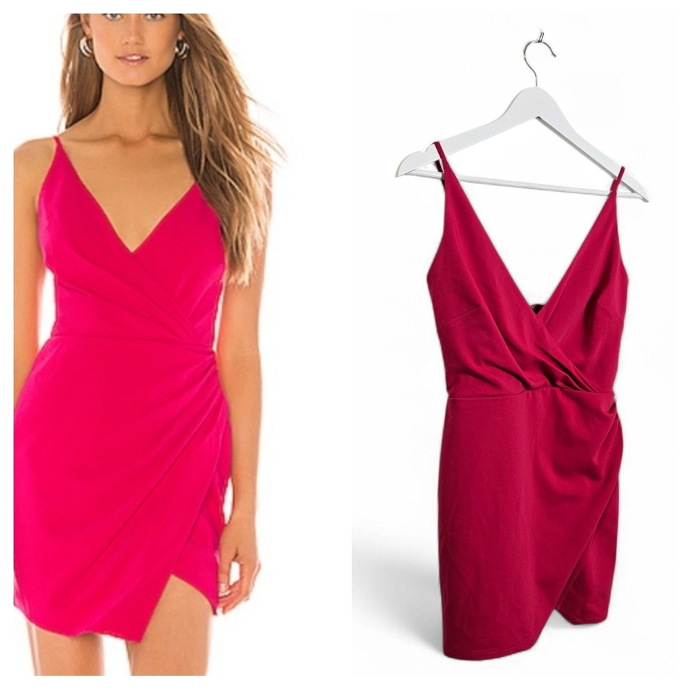 Lovers + Friends Linda Pink Ruched Mini Dress V Neck Cocktail Party XXS NWT